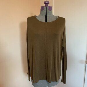 H&M Brown Fine Knit Crewneck Sweater High Low Hem Side Slits Womens S Minimalist